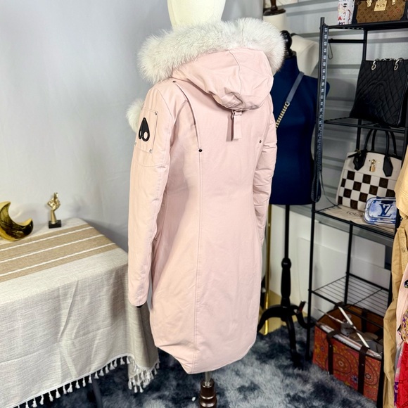 EUC Moose Knuckles Dusty Rose Pink Stirling Parka Jacket w/ Blue Fox Fur Trim - Picture 13 of 17